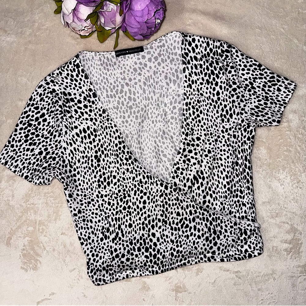 Brandy Melville Black and White Dotted Wrap Top